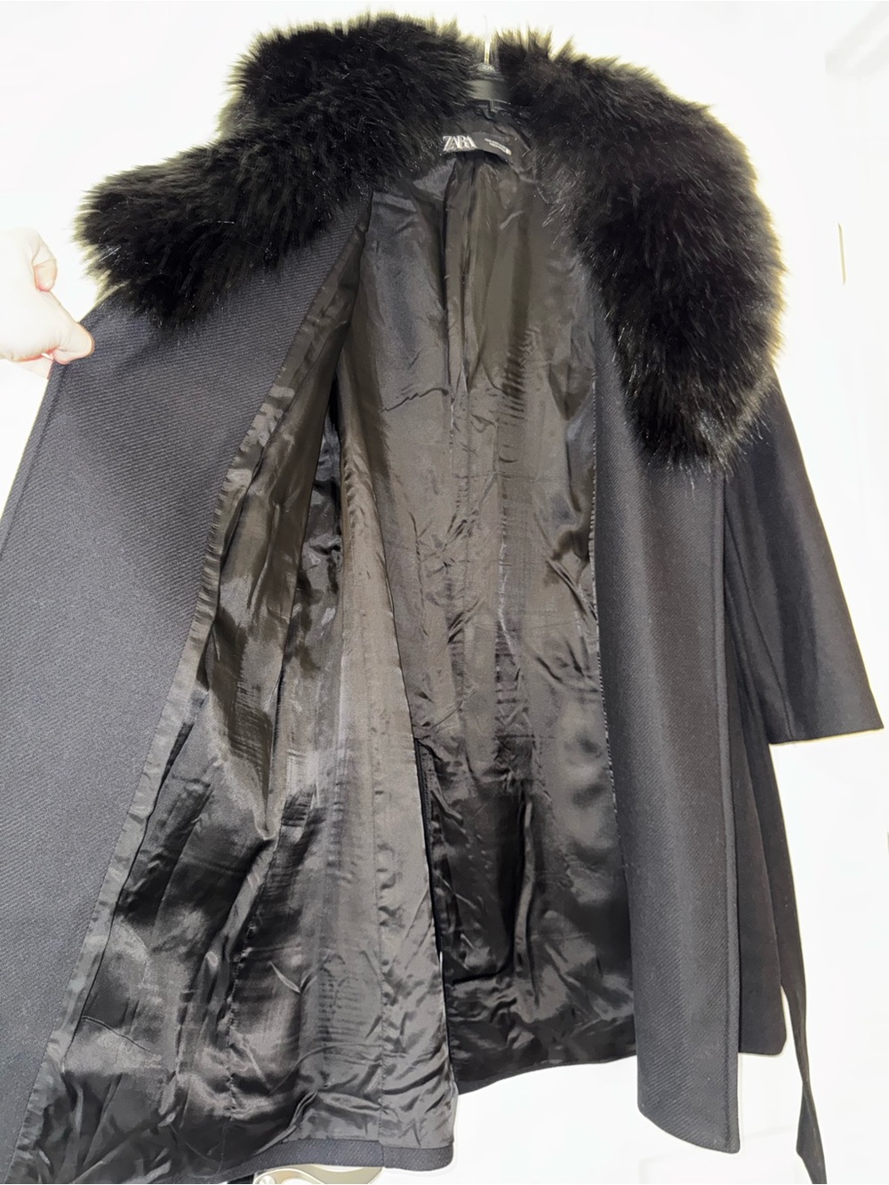 Zara Black Faux Fur Trim Coat - Picture 4 of 5